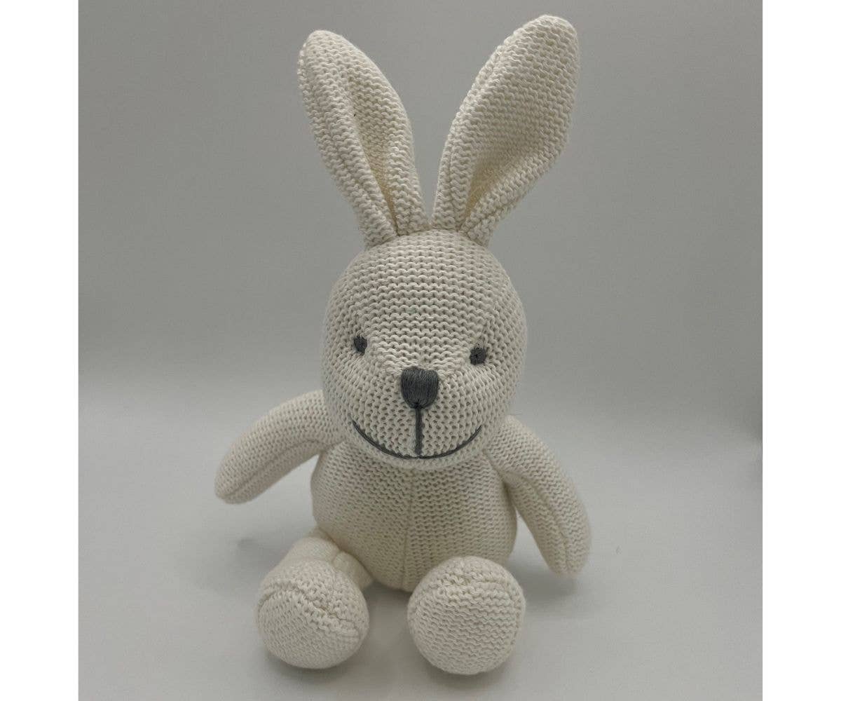 Knitted Organic Cotton White Bunny Baby Rattle
