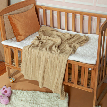 Cotton Cable Knitted Toddler Blanket: Baby Blue / 30 x 40 inches