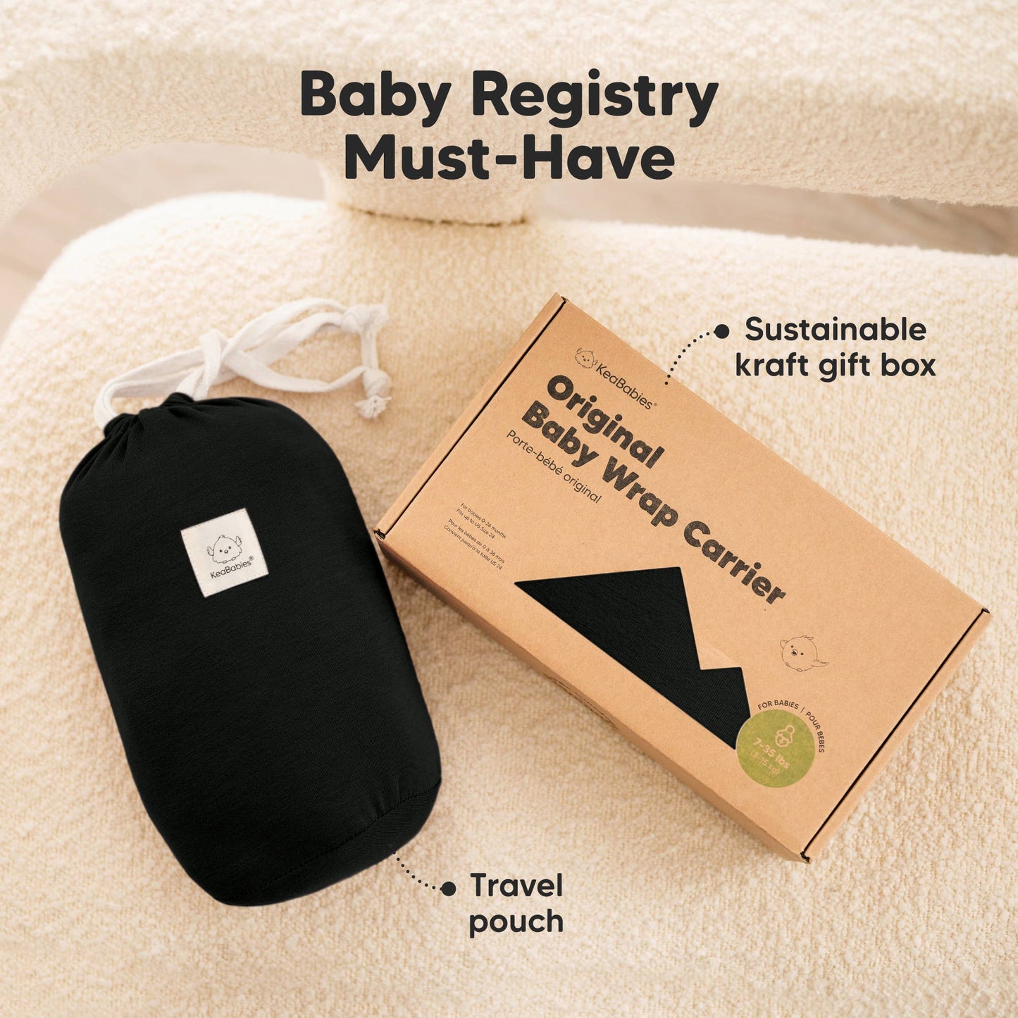 KeaBabies Original Baby Wrap Carrier: Trendy Black