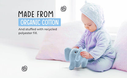 Knitted Organic Cotton Blue Elephant Baby Rattle