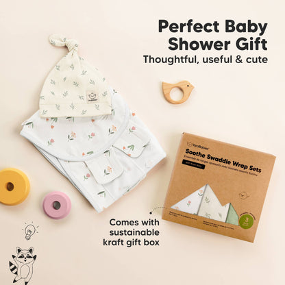 3-Pack Soothe Baby Swaddles 0-3 Months with Knot Hat: Fleur