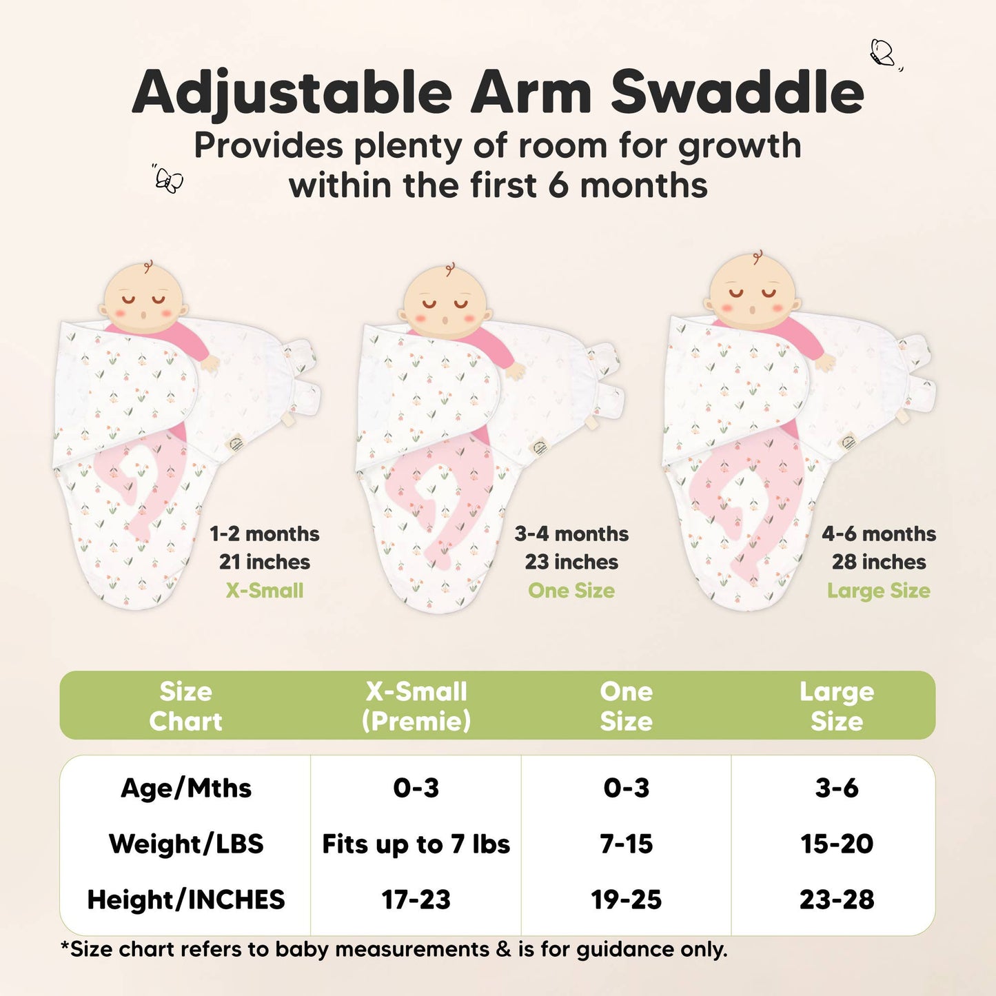 3-Pack Soothe Baby Swaddles 0-3 Months with Knot Hat: Fleur