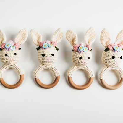 Cream Bunny Rattle with Floral Crown Handmade