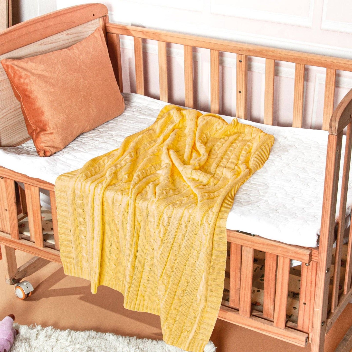 Cotton Cable Knitted Toddler Blanket: White / 30 x 40 inches