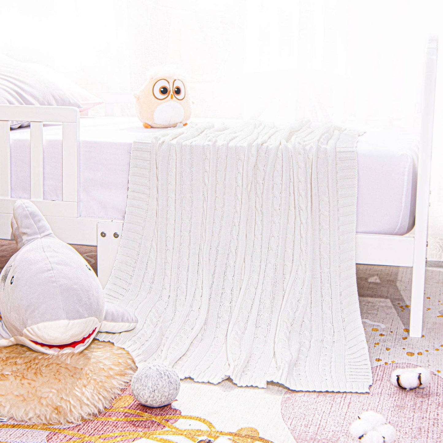 Cotton Cable Knitted Toddler Blanket: Baby Pink / 30 x 40 inches