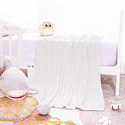Cotton Cable Knitted Toddler Blanket: Baby Pink / 30 x 40 inches