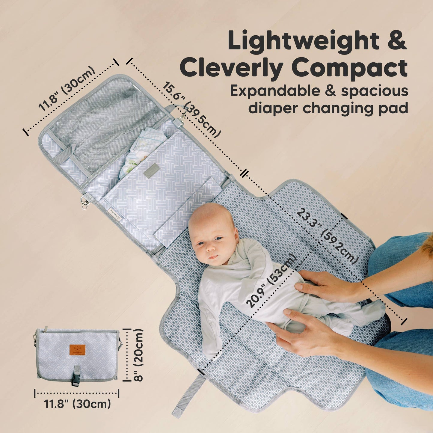 Ezee Portable Diaper Changing Pad, Foldable Changing Mat: Gray Mod