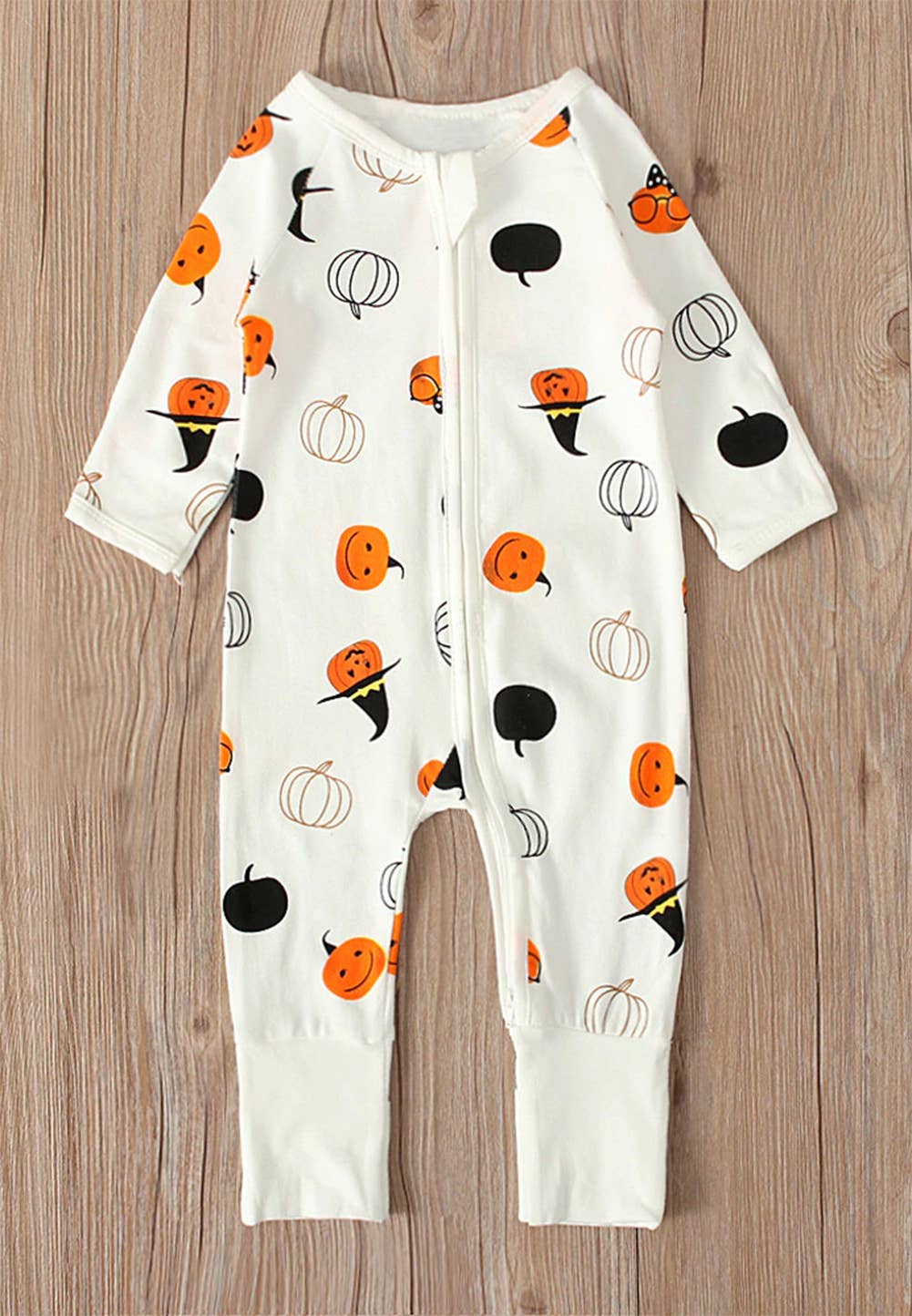 Little Witch Pumpkin Pattern Zipper Baby Romper: 3-6M