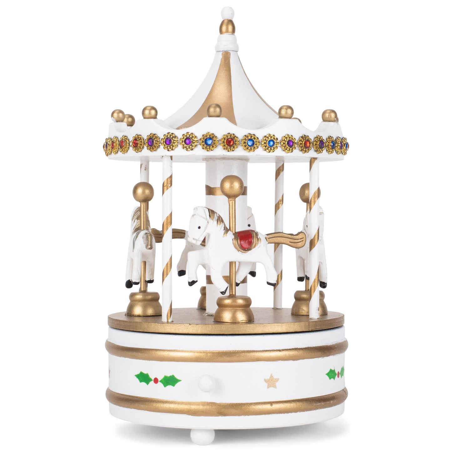 Rotating Carousel White 9-in Wood Musical Christmas Figurine