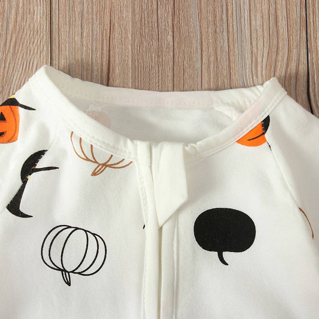 Little Witch Pumpkin Pattern Zipper Baby Romper: 3-6M