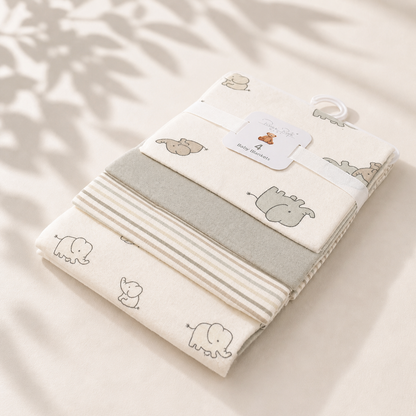 100% Cotton Rene Rofe 4-Pack Flannel Receiving Baby Blankets