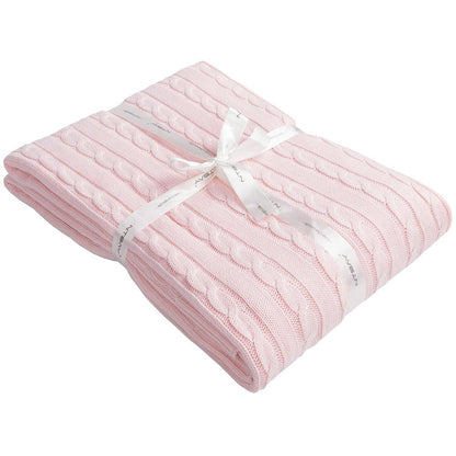 Cotton Cable Knitted Toddler Blanket: Baby Blue / 30 x 40 inches