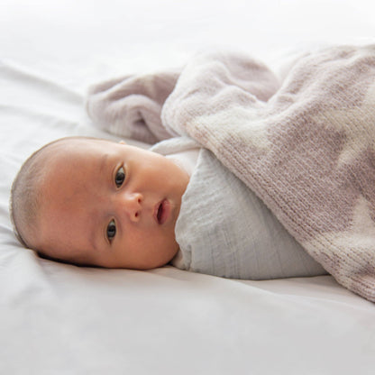 Chenille Baby Blanket - Grey Stars