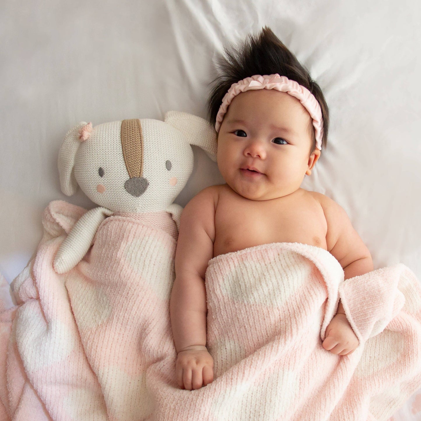 Chenille Baby Blanket - Pink Hearts