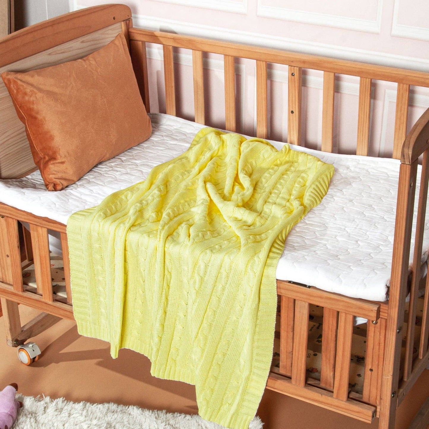 Cotton Cable Knitted Toddler Blanket: Baby Blue / 30 x 40 inches