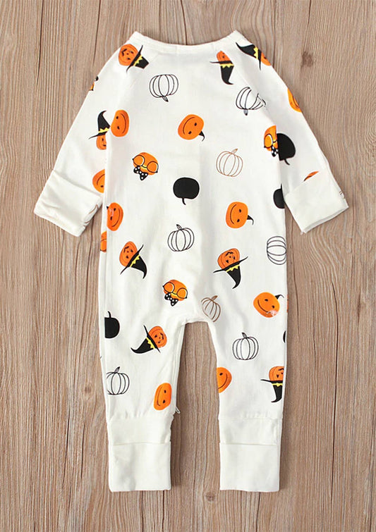 Little Witch Pumpkin Pattern Zipper Baby Romper: 3-6M