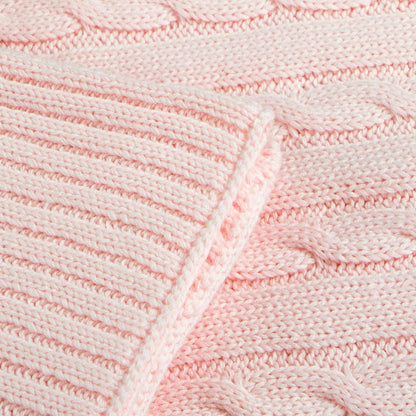 Cotton Cable Knitted Toddler Blanket: Baby Pink / 30 x 40 inches