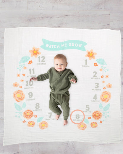 Floral Watch Me Grow Milestone Blanket