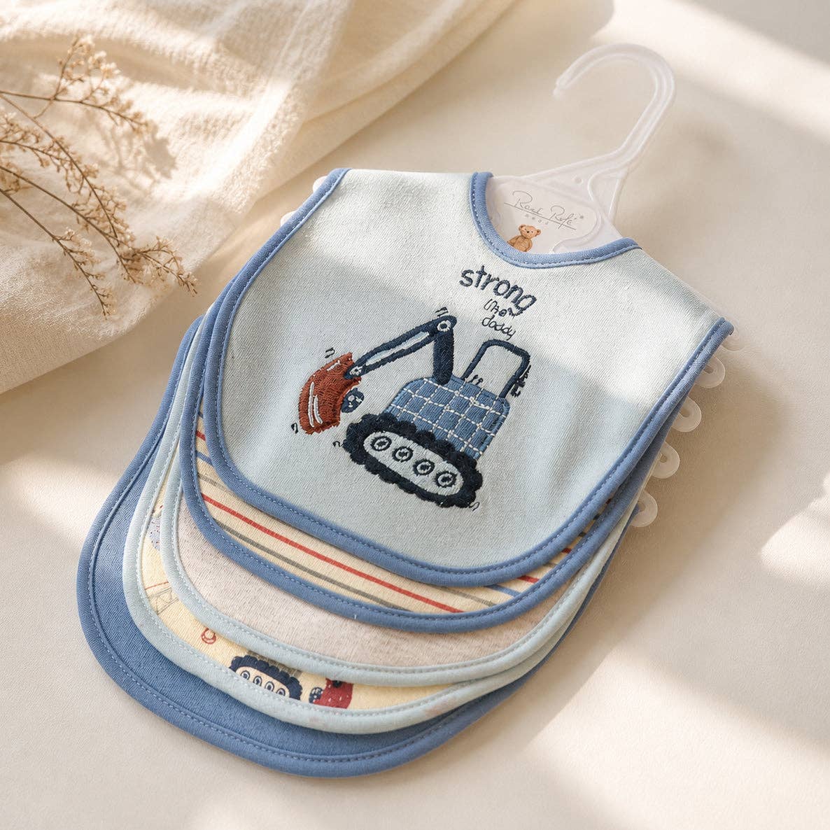5 Pack Soft Cotton Poly Embroidered Baby Bibs