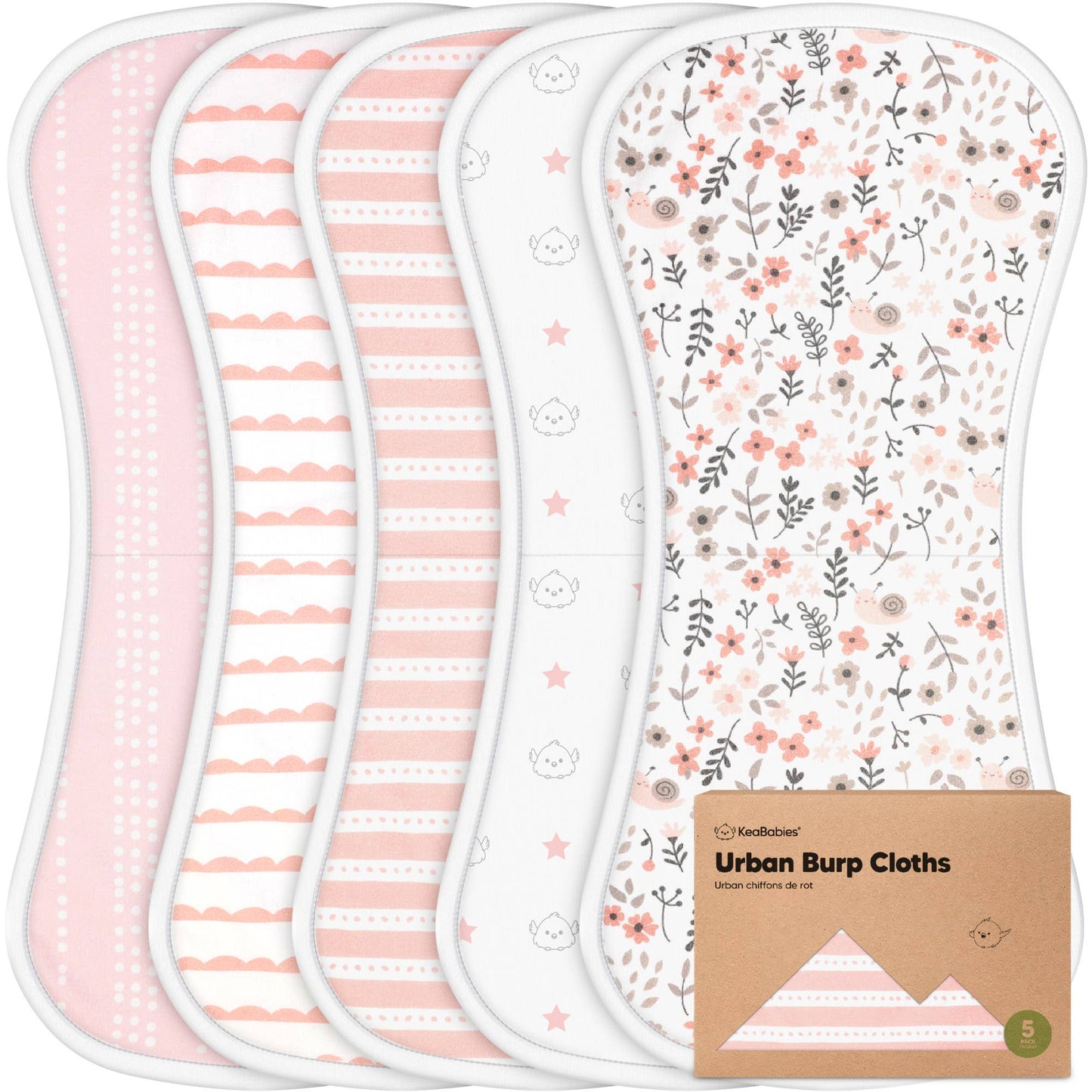 KeaBabies 5-Pack Urban Burp Cloths: Sweet Charm
