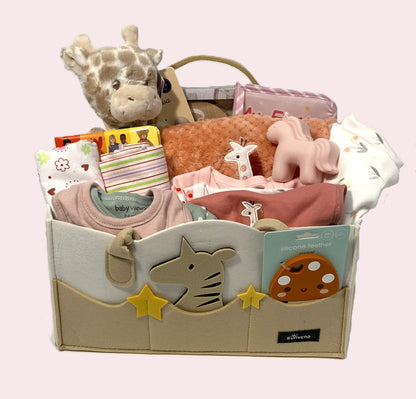 Pink Giraffe Baby Basket