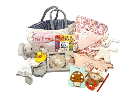 Pink Baby Basket with Diaper Caddy