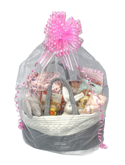 Pink Baby Basket with Diaper Caddy