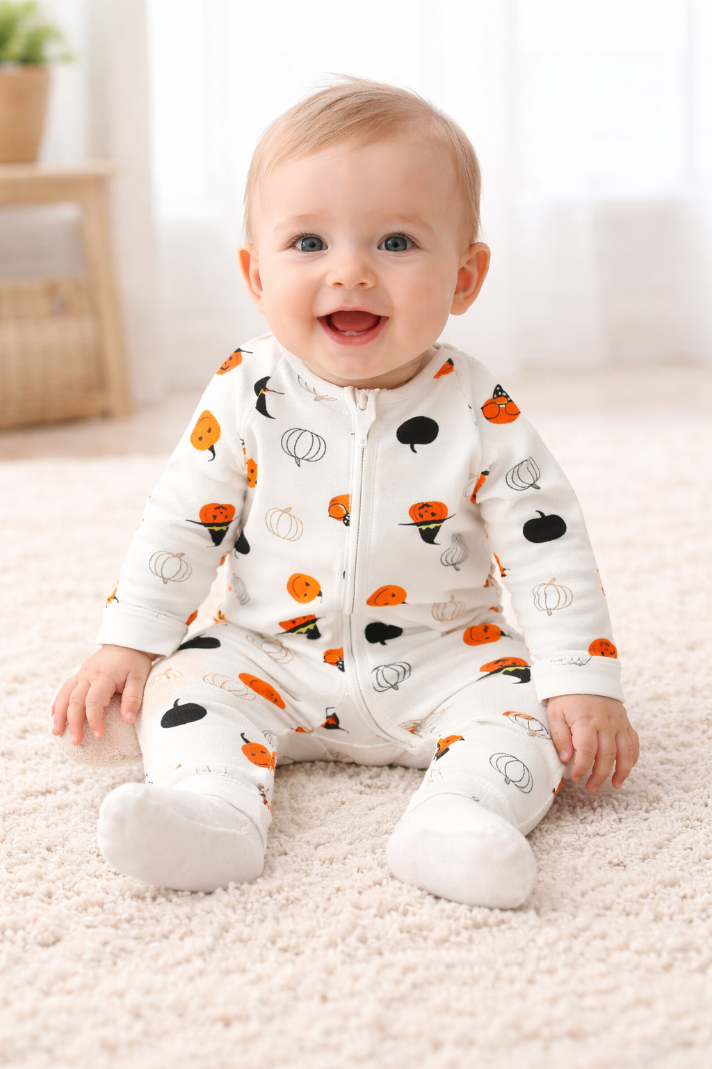 Little Witch Pumpkin Pattern Zipper Baby Romper: 3-6M