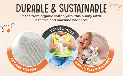 Knitted Organic Cotton White Bunny Baby Rattle