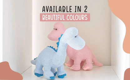 Knitted Organic Cotton Blue Diplodocus Dinosaur Baby Rattle