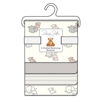 100% Cotton Rene Rofe 4-Pack Flannel Receiving Baby Blankets