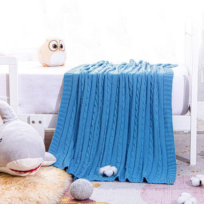 Cotton Cable Knitted Toddler Blanket: Baby Blue / 30 x 40 inches