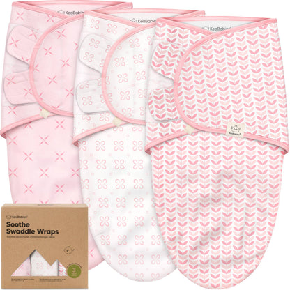 3pk Soothe Baby Swaddles 0-3 Months, Sleep Sack for Newborns: Blossom / OS 0-3M