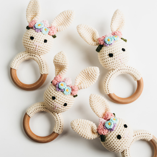 Cream Bunny Rattle with Floral Crown Handmade