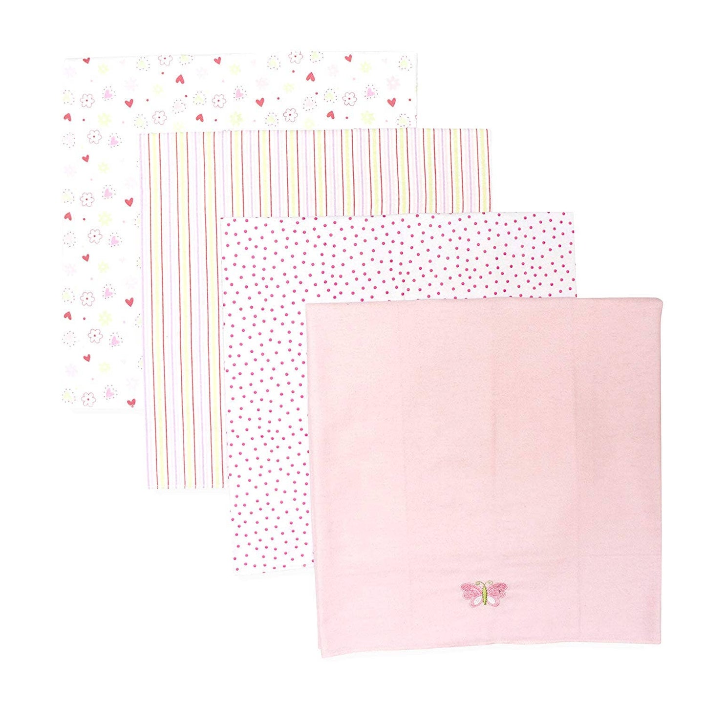 4 Pack Receiving Blanket - Pink Butterfly