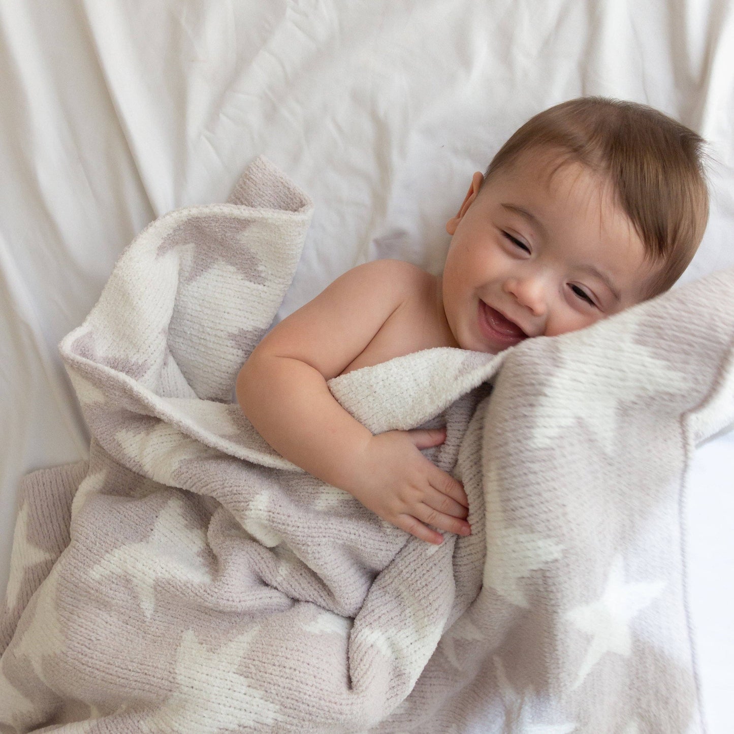 Chenille Baby Blanket - Grey Stars