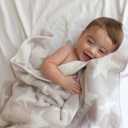 Chenille Baby Blanket - Grey Stars