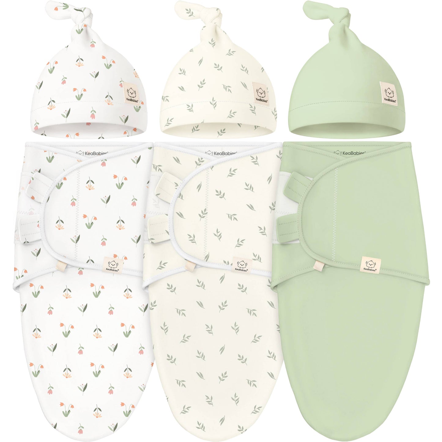 3-Pack Soothe Baby Swaddles 0-3 Months with Knot Hat: Fleur