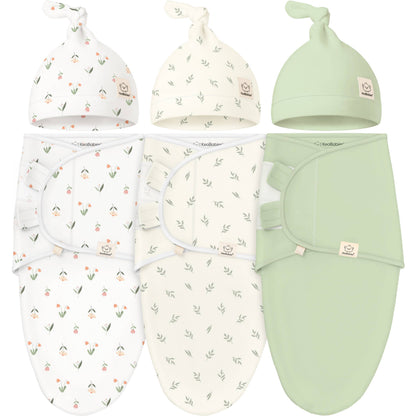 3-Pack Soothe Baby Swaddles 0-3 Months with Knot Hat: Fleur