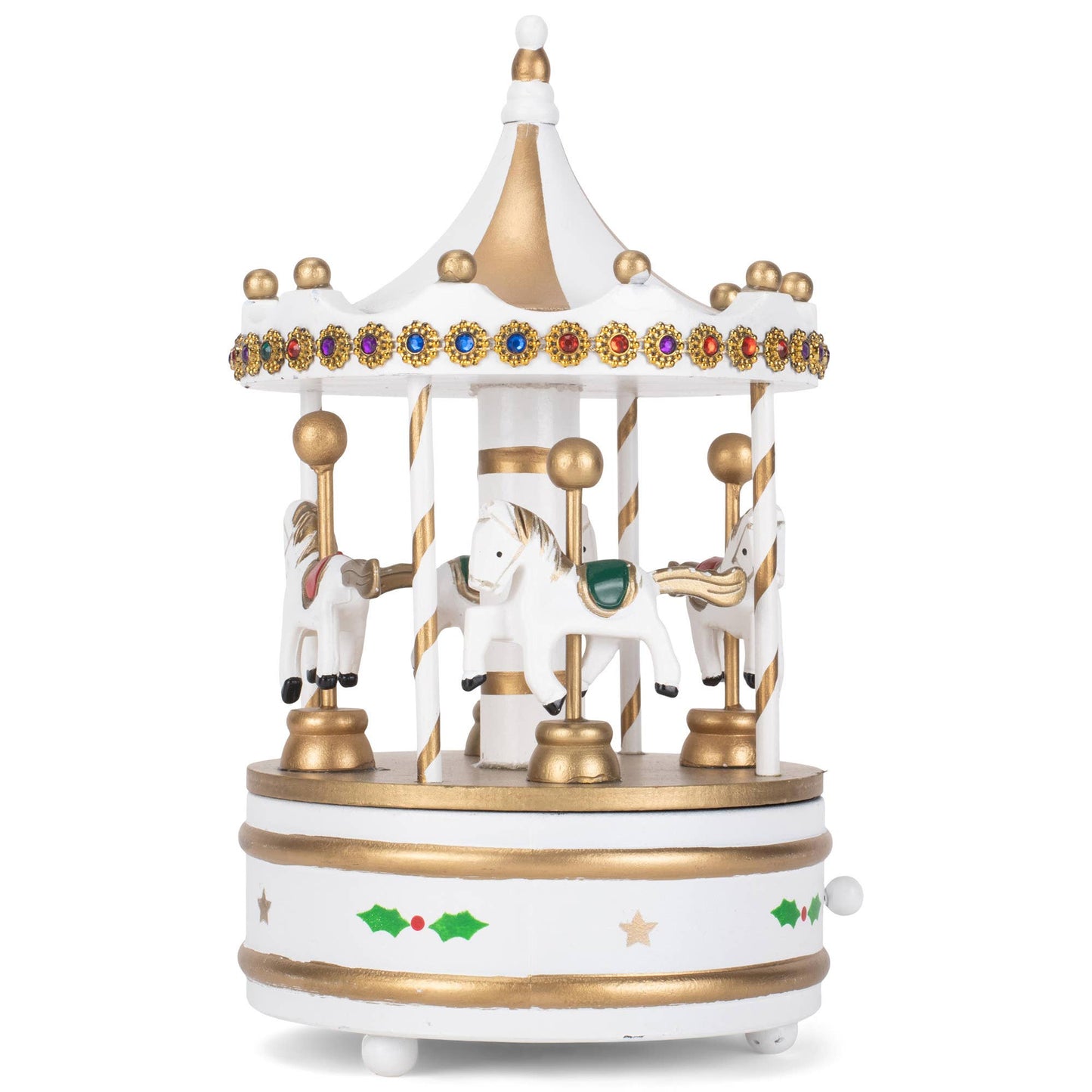 Rotating Carousel White 9-in Wood Musical Christmas Figurine