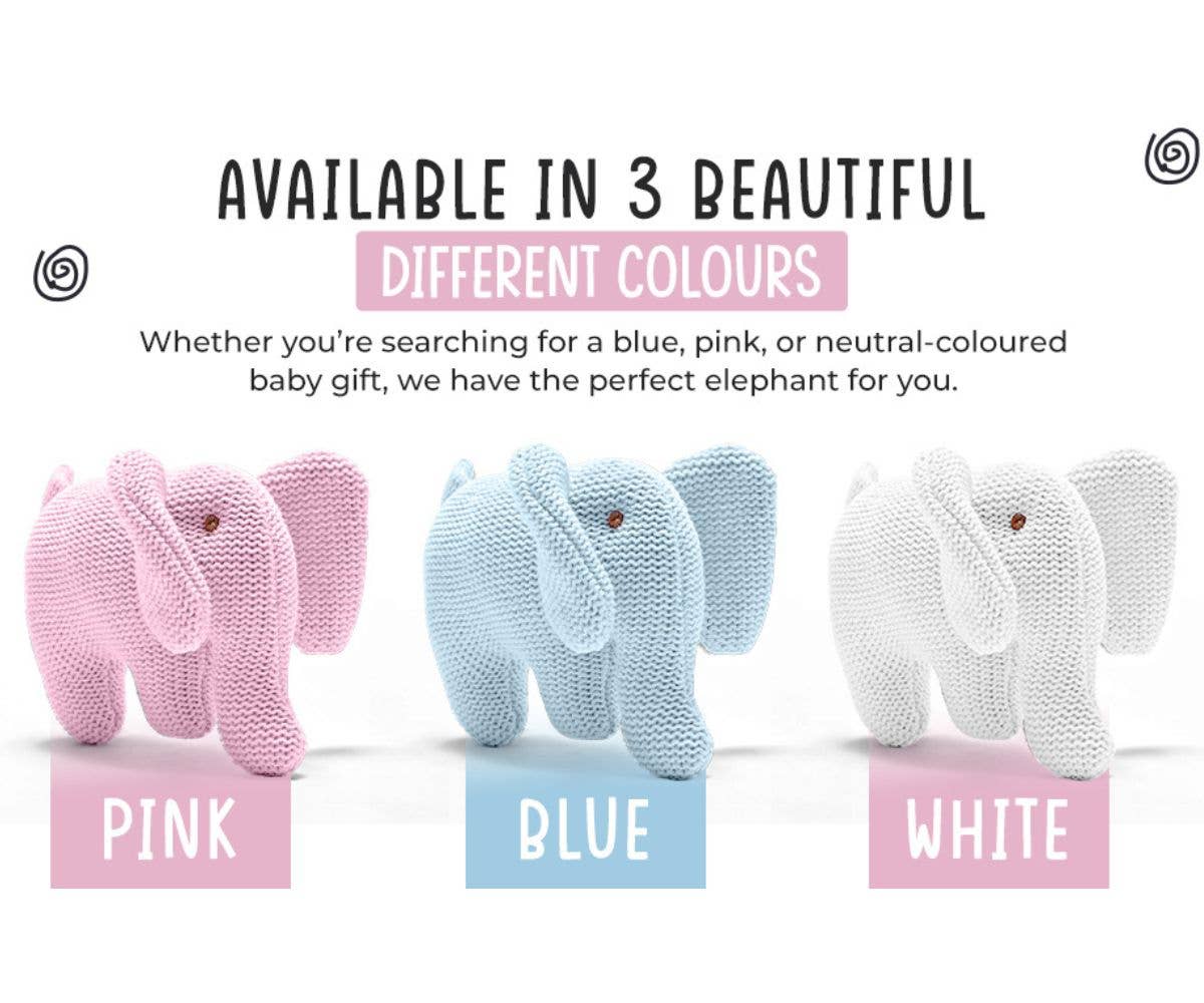 Knitted Organic Cotton Blue Elephant Baby Rattle