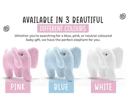 Knitted Organic Cotton Blue Elephant Baby Rattle